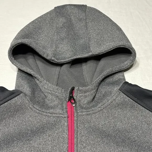 Spyder Women's Large Waffle Knit Fleece Lined Jacket Gray Pink Full Zip Hooded - Picture 7 of 14